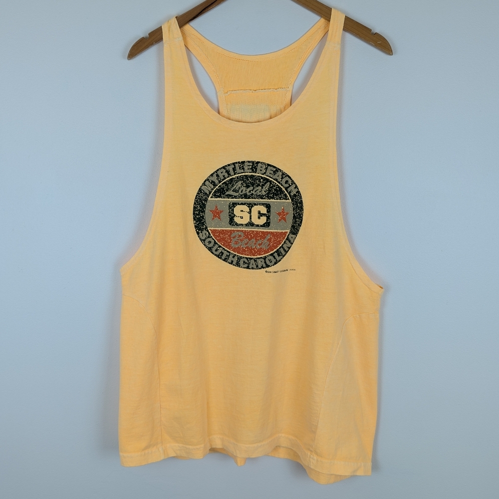 Vintage Y2K Hardbody Myrtle Beach Muscle Stringer Tank Top - Yellow